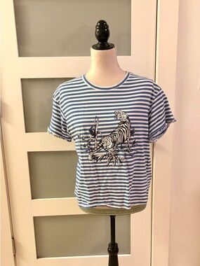 Lolita Blue & White Striped Tee with Graphic Accent